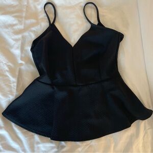 Bella D Black V-Neck Peplum Top with Spaghetti Straps‎ Sz S